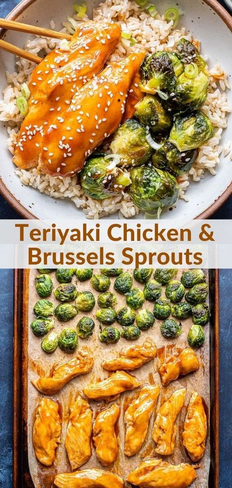 Keep dinner easy and make this Sheet Pan Teriyaki Chicken and Brussels Sprouts! Marinated chicken and crispy brussels sprouts are covered in a sweet and tangy homemade teriyaki sauce. Serve on top of rice for a delicious and healthy dinner recipe! #teriyaki #teriyakichicken #brusselssprouts #sheetpan #healthydinner #glutenfree #chickenrecipes Sheet Pan Teriyaki Chicken, Chicken And Brussels Sprouts, Chicken Brussel Sprouts, Crispy Brussels Sprouts, Sheet Pan Dinners Chicken, Healthy Dinner Recipe, Sheet Pan Dinners Recipes, Ground Chicken Recipes, Homemade Teriyaki Sauce