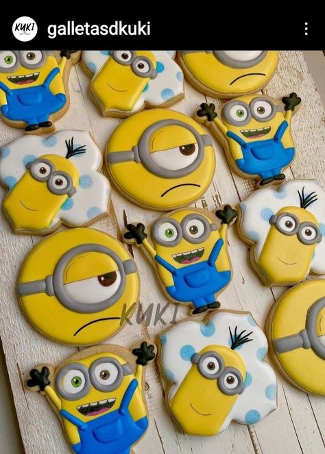 Minion Sugar Cookies, Minion Cookies Decorated, One In A Minion First Birthday, Minions Cookies, Hockey Cookies, Minion Cookies, Minion Birthday Cake, Christmas Sugar Cookies Decorated, Fruit Birthday Party