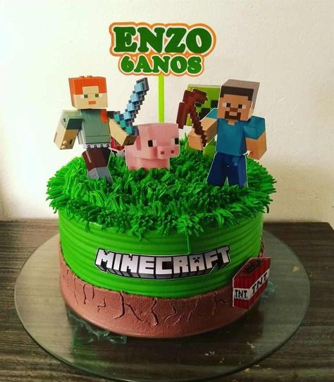 Minecraft Cake Ideas Easy, Minecraft Birthday Cake For Boys, Minecraft Cake Ideas Boys, Minecraft Cake Easy Simple, Minecraft Cake Ideas, Minecraft Pasta, Pastel Minecraft, Minecraft Cake Designs, Diy Minecraft Birthday Party