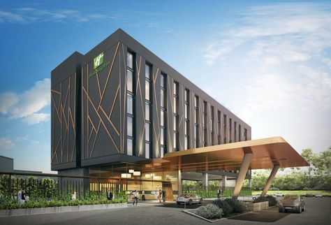 Hotel Building Design, Futuristic Civilization, Holiday Inn Hotel, Hotel Design Architecture, Hotel Facade, Hotel Business, Commercial Design Exterior, Sydney Hotel, Ac Hotel