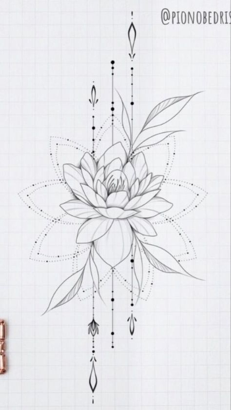 Lotus With Leaves Tattoo, Back Of Arm Mandala Tattoo, Dot Lotus Tattoo, Fineline Feminine Tattoo, Bohemian Flower Tattoo, Flower Tattoos Lotus, Lotus Flower Tattoo Designs For Women Arm, Arm Mandala Tattoos For Women, Ornamental Tattoo Design Back