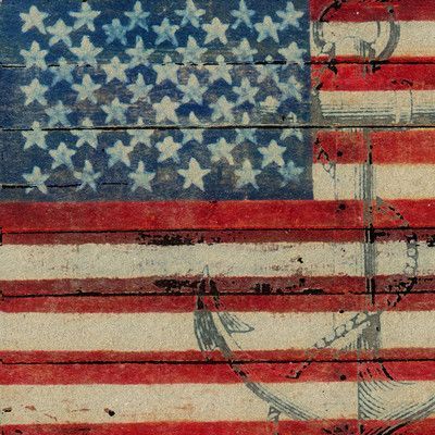 Buy Art For Less 'Anchor and American Flag' by Brandi Fitzgerald Graphic Art on Wrapped Canvas Size: 12" H x 12" W