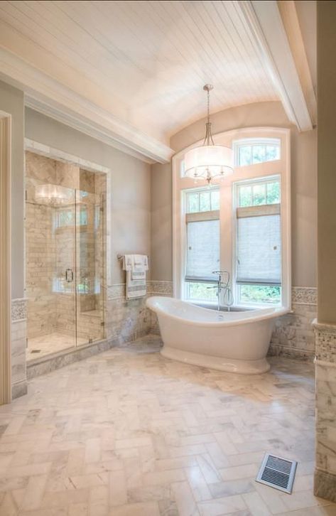 Beautiful Master Bathrooms, Marble Tile Bathroom, French Country Bathroom, Large Bathroom, Great Bathrooms, Country Bathroom, Bathroom Tub, Trendy Bathroom, Bathroom Floor Tiles