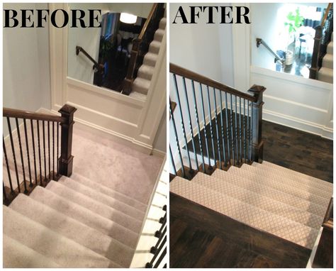 Completed Hardwoods in Hallway Stair Transition To Carpet, Wood Landing On Stairs, Carpet Stairs Wood Landing, Carpet Stairs With Wood Landing, Flooring For Stairs And Landing, Wood Floors Carpet Stairs, Carpet Stairs To Wood Floor Transition, Partial Carpet Stairs, Carpet On Stairs Only