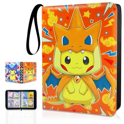 HSXEGIT Trading Card Binder with 55 Removable Sleeves Fit 440 Cards Pokemon Card Binder 4 Pocket Double Sided Pages Pokemon Album Binder for Game Cards (440 Pockets, Orange) Pokemon Cards Binder, Pokemon Binder Organization, Pokemon Card Holder, Pokemon Card Binder, Pokemon Binder, Trading Card Binder, Removable Sleeves, Binder Organization, Pokemon Card