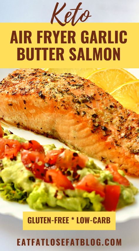 keto air fryer garlic butter salmon recipe | easy Keto-friendly seafood recipe | keto air fryer recipes | keto salmon | keto air fryer salmon | keto salmon air fryer Salmon Air Fryer Recipes Garlic Butter, Keto Salmon Meal, Keto Salmon Air Fryer, Easy Keto Salmon Recipes, Healthy Dinner Recipes Air Fryer Salmon, Salmon Air Frier Recipes, Awaken 180 Recipes, Best Air Fried Salmon, Salmon Recipes Baked Healthy Air Fryer