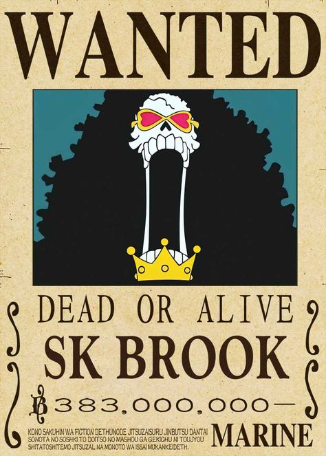 Sk-brook One piece wanted poster Check more at https://www.wantedpostermaker.com/product/sk-brook-one-piece-wanted-poster/ Brook Wanted Poster, Wanted One Piece, One Piece Brook, Brooks One Piece, One Piece Bounties, Diy Crafts Knitting, One Piece Photos, Pirate King, Wanted Poster