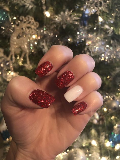 #dip nails #red #white #Christmas nails White And Red Christmas Nails Short, Nails Dip Christmas, Short Dip Christmas Nails, Christmas Gel Dip Nails, Christmas Nexgen Nails, Dark Red Christmas Nails Short, December Nails Christmas Red, Red Tip Nails Christmas, Christmas Red And White Nails