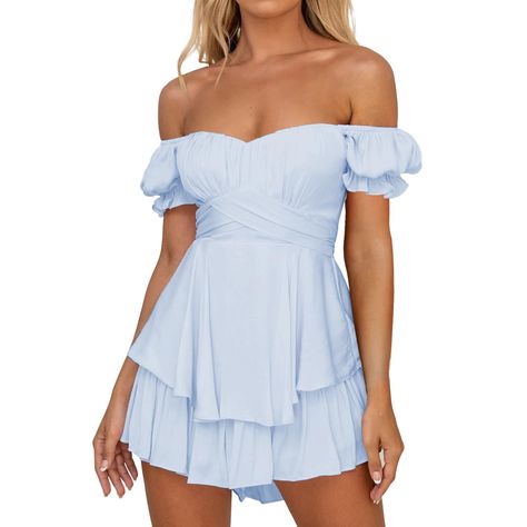 Short Jumpsuits For Women, Hot Summer Looks, College Vibes, Rompers For Women, Off Shoulder Romper, Solid Jumpsuit, Boho Romper, Summer Boho, Ruffle Romper