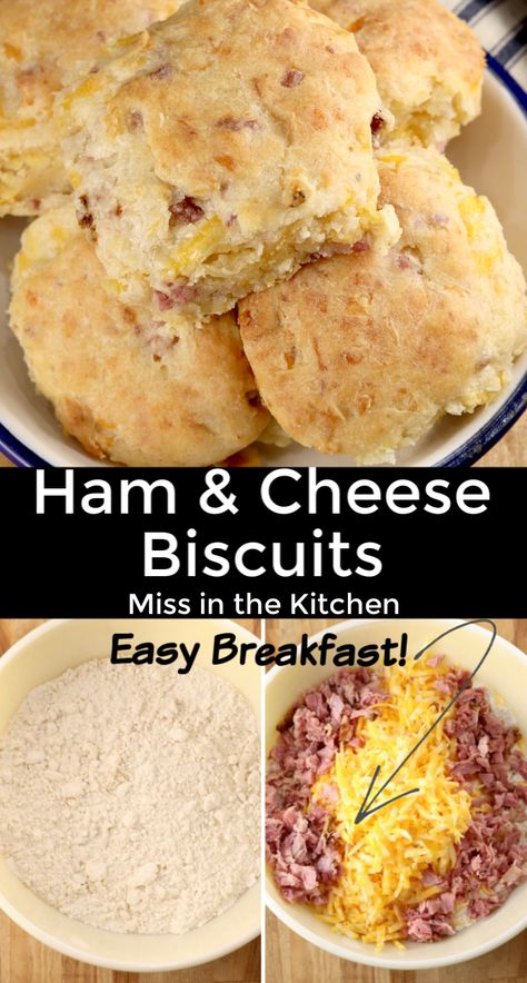 Ham and Cheese Biscuits are a great grab and go breakfast or a great addition to any meal of the day. Flaky buttermilk biscuits filled with smoky ham, cheese and garlic flavor. Ham And Cheese Biscuits With Honey Dijon Butter, Ham Busicuts, Bisquick Ham And Cheese Biscuits, Ham And Cheese Uncrustables, Ham And Cheese Biscuits, Flaky Buttermilk Biscuits, Cottagecore Recipes, Everyday Dinners, Dorm Food