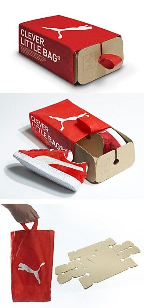 "Clever Little Bag"—Sustainable packaging for Puma shoes, designed by Yves Béhar. Puma Bag, Ideas Para Logos, Shoe Box Design, Karton Design, Clever Packaging, Smart Packaging, Innovative Packaging, Eco Packaging, Cool Packaging