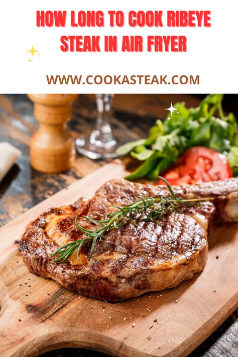 Discover the ultimate guide on how long it takes to cook a ribeye steak in an air fryer at cookasteak.com. No more guessing game! Learn the secret to achieving a mouth-watering, juicy ribeye with the perfect level of doneness in just 16 minutes at 400 degrees Fahrenheit. Don't miss out on this culinary adventure, it's time to cook like a pro! Click here to unveil the tantalizing details. Cooking Skirt Steak, Steak In Air Fryer, How To Cook Ribeye, Flat Iron Steak Recipes, Cooking Ribeye Steak, Air Fryer Steak, Flank Steak Recipes, Flat Iron Steak, Ribeye Steak