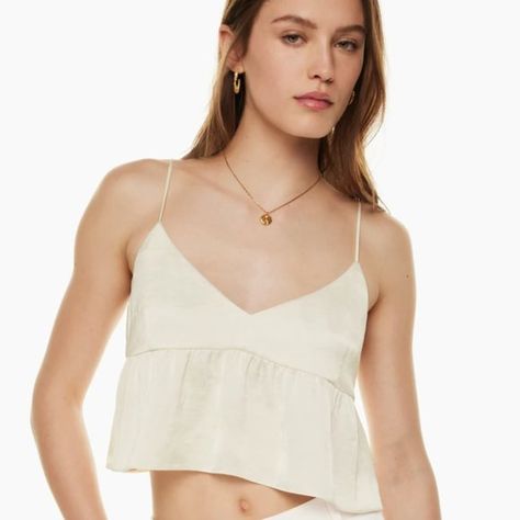 Lover Camisole little moon top Melina Pant, Moon Top, Olive Skirt, Satin Tank Top, Glossier Look, Satin Camisole, Flower Top, Aritzia Tops, Peplum Hem