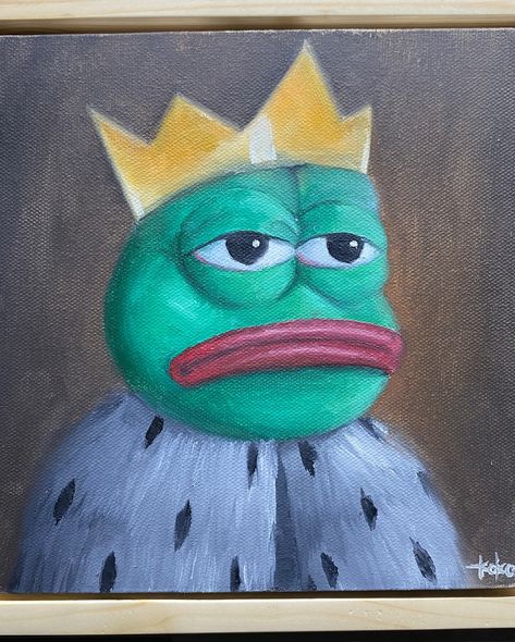 KING PEPE Oil on canvas 20x20cm 2024 - #art #painting #oilpainting #meme #pepe Memes Painted Canvas, 2024 Art, Instagram King, Painted Canvas, Oil On Canvas, Canvas Painting, Oil Painting, Art Painting, Canvas