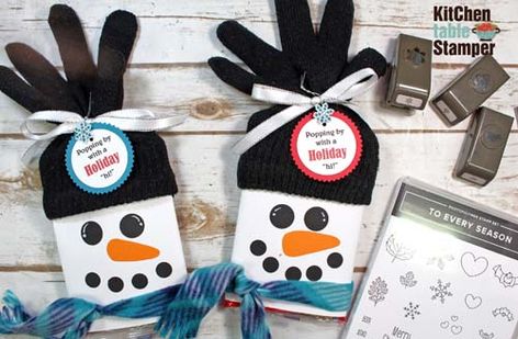 Kitchen Table Stamper Popping Snowman Popcorn and Gloves Treat Popcorn Sleeves, Snowman Popcorn, Sleeves Tutorial, Popcorn Wrappers, Snowman Treats, Popcorn Treat, Popcorn Treats, Christmas Week, Holiday Snowmen