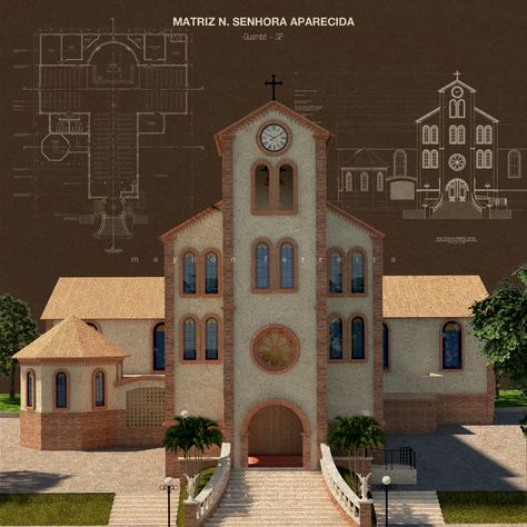 Projeto de reforma para Matriz de Nossa Senhora Aparecida em Guaimbê - SP Church Design Architecture, Modern Church, Temple Architecture, Architecture Drawing Art, Cathedral Church, Church Architecture, Church Design, Architecture Drawing, Architecture Design