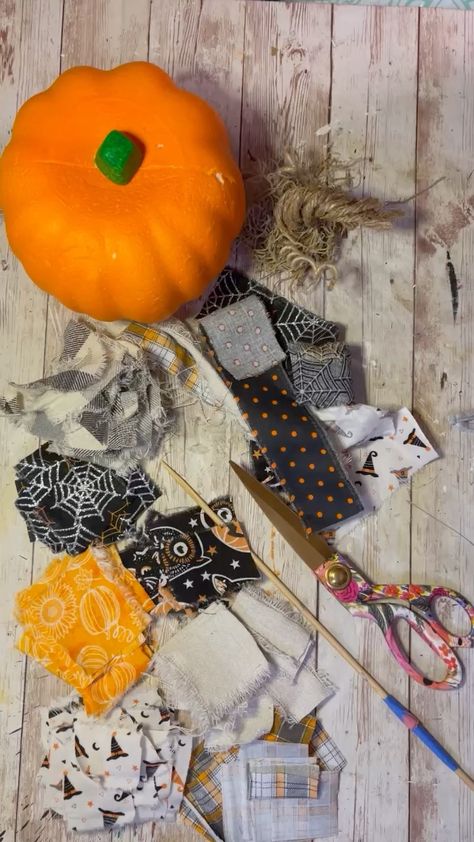 Rag Pumpkin Diy, Rag Strip Pumpkin, Rag Pumpkins, Craft Therapy, Pumpkin Squares, Halloween Pumpkin Crafts, Paper Mache Pumpkins, Fall Decor Diy Crafts, Pumpkin Ornament