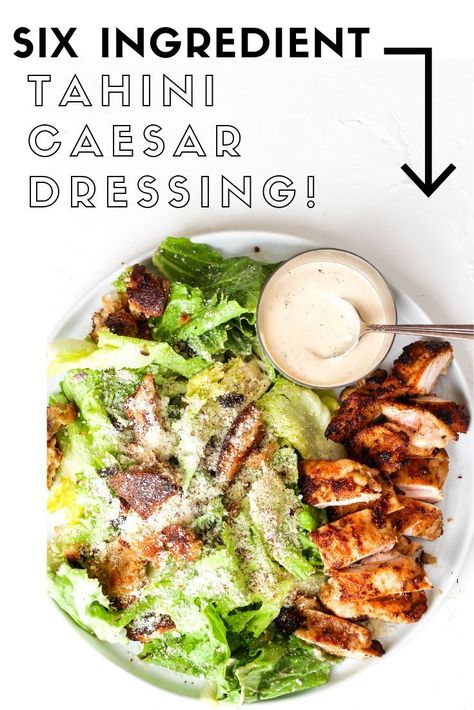 Tahini Caesar Dressing, Chicken Caesar Pasta, Caesar Dressing Recipe, Caesar Pasta Salad, Caesar Pasta, Chicken Caesar Pasta Salad, Classic Caesar Salad, Recipe For Chicken, Chicken Caesar