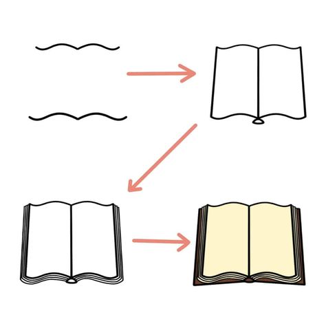 learn how to draw different books with these super easy tutorials for beginners. Learn to draw an open book, a stack of books, standing books, and more! 7 ridiculously simple step by step tutorials. #mashaplans #tutorial #howtodoodle #bookdoodles Book Drawing Simple, Reading Doodles, Book Drawing Easy, Bujo Reading, Draw A Book, Open Book Drawing, Doodle For Beginners, Doodle Notebook, Book Doodle