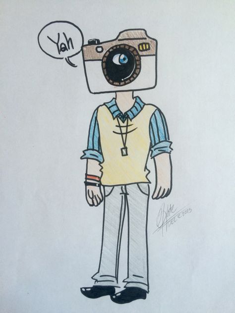 @briannaneko's camera object-head. By~ @awkwardartist14 He's short n cute XD Camera Head Character, Object Head, Camera Girl, Object Heads, Head Art, Art Block, Art Boards, Humanoid Sketch, Drawings