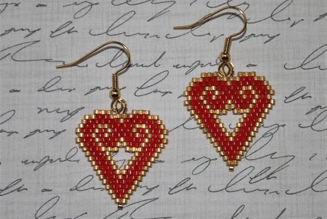 Valentines Day Beaded Earrings, Beaded Valentine Earrings, Valentine's Day Party Beaded Earrings, Red Beaded Earrings For Valentine's Day, Valentine's Day Beaded Heart Earrings, Brick Stitch Valentine Earrings, Beaded Heart Earrings, Handmade Valentine Gifts, Valentine Earrings