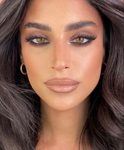 Neutral Eye Dark Lip Make Up, Brown Look Make Up, Light Dark Makeup, Night Makeup Looks Brown Eyes, Soft Dark Feminine, Cool Tone Eye Makeup, Dark Make Up, Brunette Makeup Looks, Italian Makeup Looks