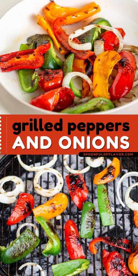 Grilled peppers and onions are simple summer side dish that are perfect for parties and family get together. They are easy to prep and can go well with almost any main dish. Pin this summer grilling recipe! Grilled Onions And Peppers, Memorial Day Food, Grilled Side, Grilled Bell Peppers, Burgers Chicken, Grilled Peppers And Onions, Summer Grill, Grilled Side Dishes, Hippie Goddess