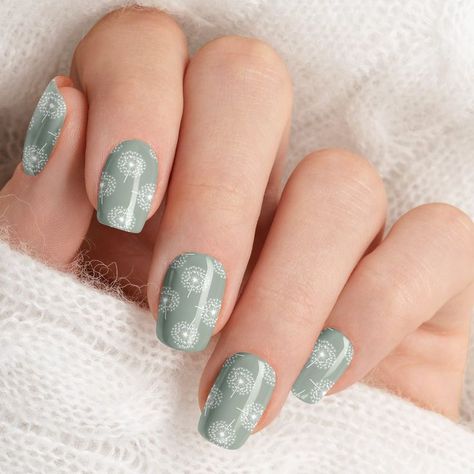 Sage Green And White Dandelions Floral Pattern Green And Cream Wedding, Sage Green Nail, Sage Green Nails, Latest Nail Designs, White Dandelion, Green Nail Designs, Fancy Nails Designs, Minx Nails, Cream Wedding