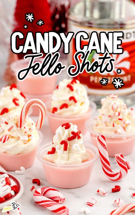 close up shot of Candy Cane Jello Shots Holiday Drink Ideas, Orange Jello Shots, Holiday Jello Shots, Christmas Jello Shots, Jello Shots Vodka, Jello Pudding Shots, Cranberry Jello, Jell O Shots, Recipes With Whipping Cream