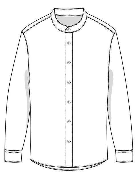 Mens Shirt Drawing, Men Shirt Technical Drawing, Men Shirt Drawing, Mens Shirt Flat Sketch, Shirt Illustration Sketches, Collar Flat Sketch, Dress Shirt Drawing, Shirt Technical Drawing, Chinese Collar Shirt