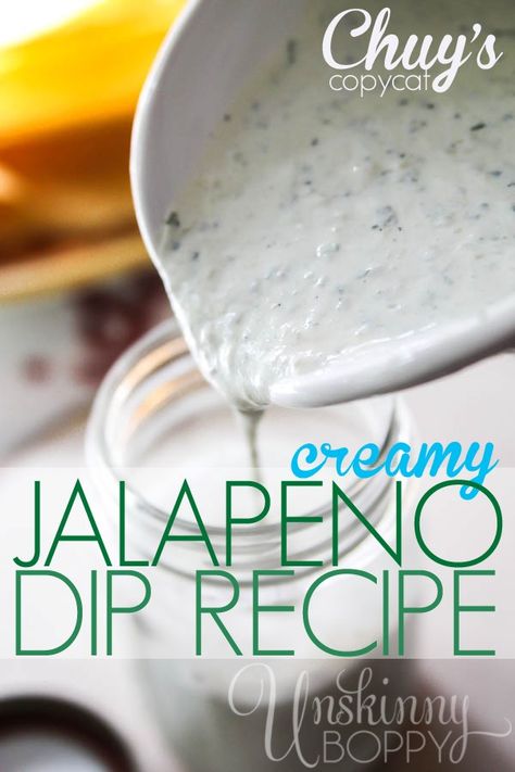 Creamy Jalapeno Dip - Chuy's Copycat Recipe! Jalapeno Dip Recipes, Creamy Jalapeno Dip, Jalapeño Dip, Jalapeno Dip, Creamy Jalapeno, Yummy Dips, Dip Recipe, Appetizer Dips, Tex Mex