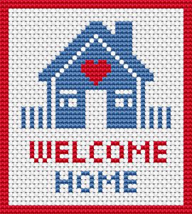 Welcome Home Cross Stitch Pattern, Cross Stitch House Simple, House Cross Stitch Patterns Free, New Home Cross Stitch Patterns Free, New Home Cross Stitch, House Cross Stitch Patterns, Cross Stitch Welcome, Welcome Cross Stitch, Home Cross Stitch Pattern