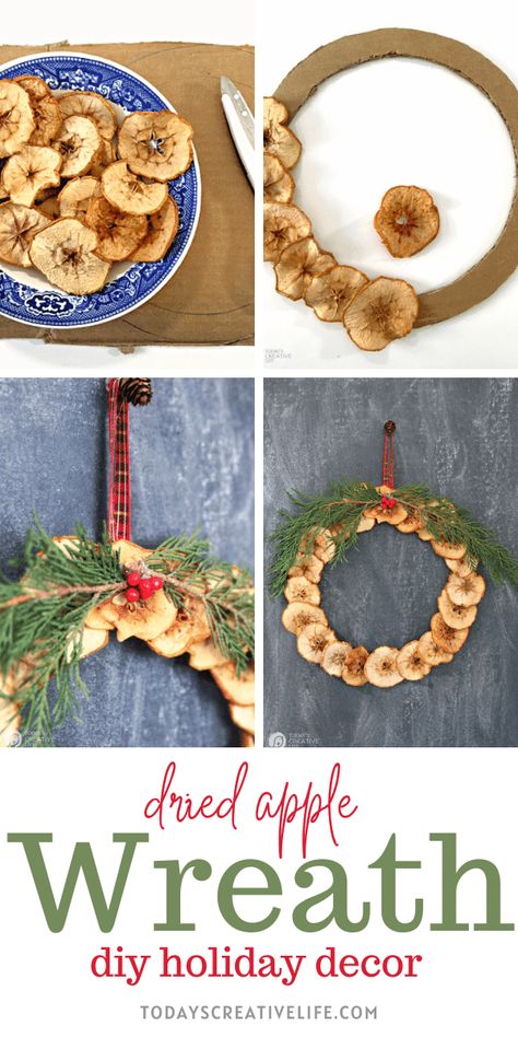 Apple Wreath Diy, Cardboard Wreath Form, Dried Apple Slices, Natural Christmas Ornaments, Wreath For Fall, Apple Wreath, Apple Christmas, Fruit Wreath, Simple Holiday Decor