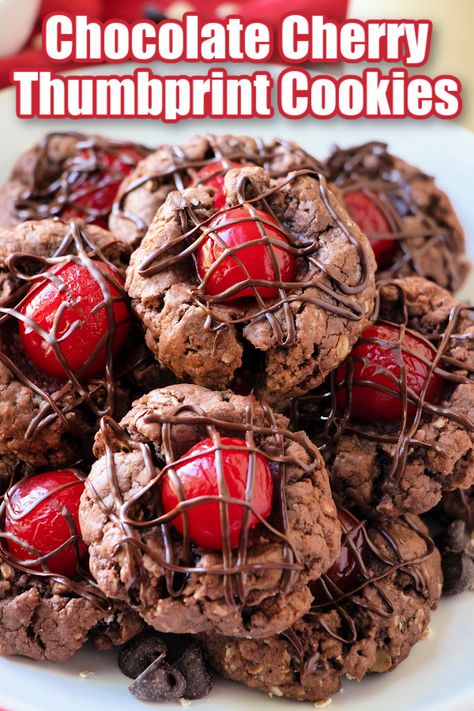 🍒 These Chocolate Cherry Thumbprint Cookies are an impressive but easy cookie for the holidays! Xmas Brunch, Top Desserts, Love Bakes Good Cakes, Good Cakes, Chocolate Cherry Cookies, Chocolate Thumbprint Cookies, Xmas Recipes, Christmas Delights, Thumbprint Cookies Recipe