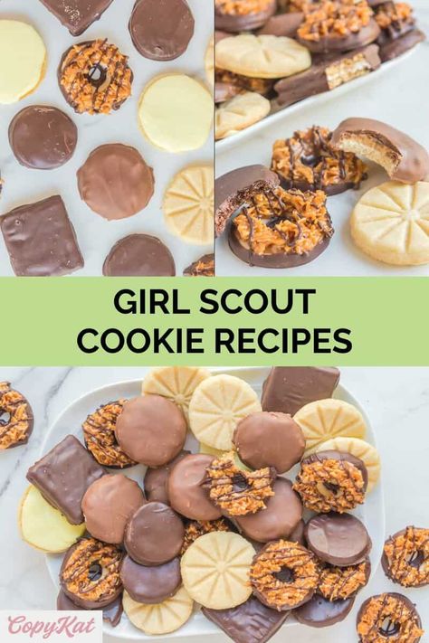 Homemade Girl Scout Cookies are a delicious treat you can enjoy any time of the year. Get the easy copycat Girl Scout cookie recipes and find out how to make these tasty cookies at home. Diy Girl Scout Cookies, Girl Scout Cookie Copycat Recipes, Toffee Tastic Girl Scout Cookie Recipes, Copycat Girl Scout Cookies, Homemade Girl Scout Cookies, Girl Scout Cookies 2024, Girl Scout Cookie Recipes, Nerdy Recipes, Girl Guide Cookies