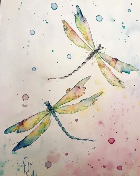 Dragonfly Watercolor, Artistic Ideas, Watercolour Flowers, Watercolor Ideas, Victorian Art, Watercolor Animals, Thoughts And Feelings, Doodle Art, Watercolor Flowers