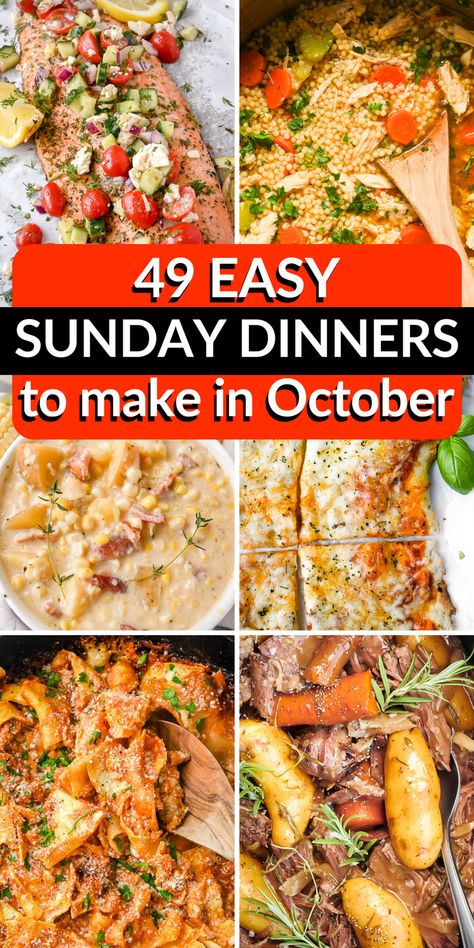 49 of my favorite easy Sunday dinner ideas you can make! Air Fryer recipes, Instant Pot recipes, slow cooker, and crock pot recipes to make a hearty meal for your family. Beginner Dinner Recipes For Family, Amazing Meals Dinners, Sunday Dinner Menus Families, Crock Pot Sunday Dinner, Hearty Sunday Dinner, Complete Dinner Ideas, Comfort Recipes Dinners, Cozy Sunday Dinner Ideas, Sunday Night Casserole