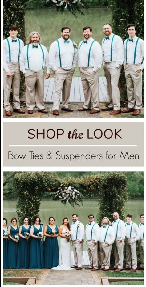 Wedding Ideas For Groom, Posing Groomsmen, Teal Suspenders, Teal Groomsmen, Teal Bow Tie, Tie And Suspenders, How To Dress For A Wedding, Groom Wedding Attire, Fort Morgan