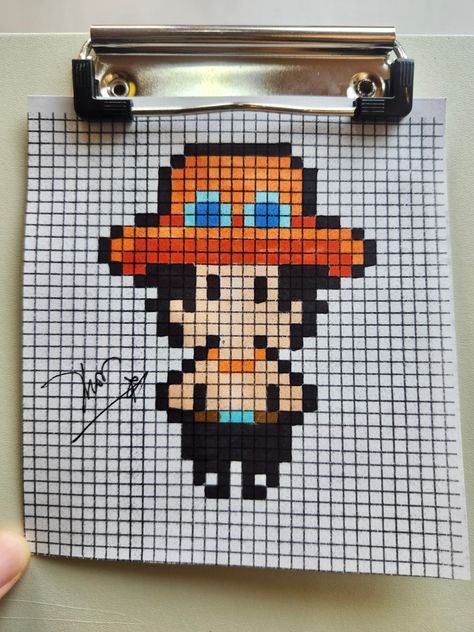 Graph Crochet, Easy Pixel Art, Cool Pixel Art, Pixel Drawing, One Piece Ace, Anime Pixel Art, Iron Beads, Pixel Art Pattern, Cute Easy Drawings