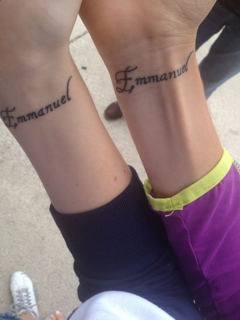 Emmanuel meaning God With Us Cute Tattoos With Meaning, Small Sister Tattoos, Taboo Tattoo, God With Us, Christmas Tattoo, Small Tattoos With Meaning, Infinity Tattoos, Small Wrist Tattoos, Elephant Tattoos