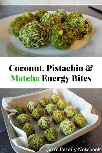 Quick and easy coconut, pistachio and Matcha Energy Bites recipe. Makes a great healthy snack. Pistachio Snacks, Matcha Energy Bites, Matcha Pistachio, Matcha Energy Balls, Coconut Pistachio, Matcha Breakfast, Energy Bites Recipe, Pistachio Nut, Energy Balls Recipe