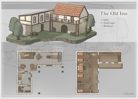 You can never have too many inns.  #10 The Old Inn | S.Mitchell on Patreon Building Map, Road House, Tabletop Rpg Maps, Minecraft Plans, Rpg Maps, Minecraft Construction, Medieval Houses, Building Concept, Rpg Map