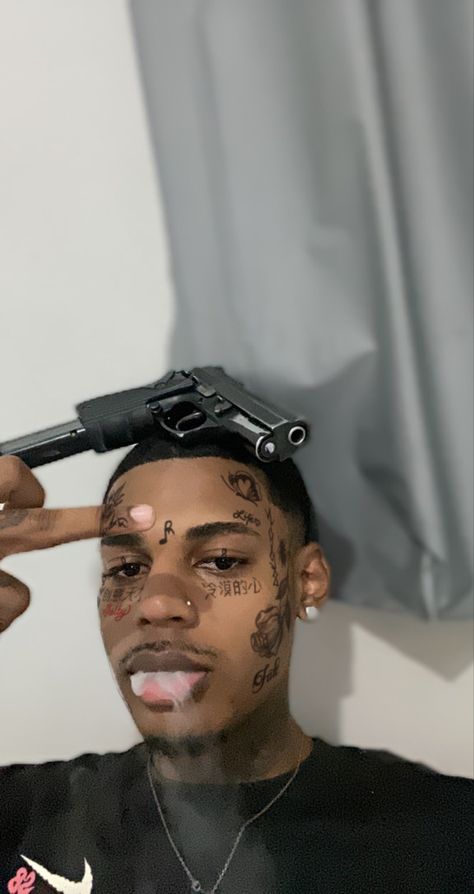 Black Tattoo Over Eyebrow, Face Tats Men, Gang Drip, Trap Tattoo, Face Tats, V Tattoo, Tatted Men, Tattoo Aesthetic, Famous Tattoos