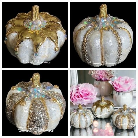 Just In Time For Fall... Spruce Up Your Home Decor With This Gorgeous Glam Style 3-Piece Capiz Shell Pumpkin Figure/Filler Decor Set. These Pier 1 Style Pumpkin Fillers Are Beautifully Adorned With Iridescent Jewels And Gold Accents On A Natural White Capiz Shell Finish. Each Pumpkin Measures Approx. 3.5"H X3.5"Round. Absolutely Gorgeous!! ** If Needed We Have More Sets Of These In Our Other Listings, Just Bundle Together To Save On Shipping! Thanks For Looking! Shell Pumpkin, White Pumpkin Decor, Christmas Musical, Capiz Shell, Spruce Up Your Home, Pumpkin Decor, Sunset Shimmer, Glam Style, Holiday Set