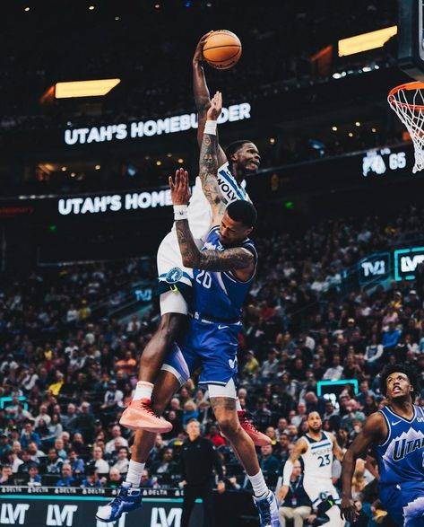 | ANTHONY EDWARDS DUNKING ON JOHN COLLINS IS THE DEFINITION OF A POSTER 📸 Via. @timberwolves | Instagram Anthony Edwards Dunk, Lebron James Wallpapers, Best Nba Players, Basketball Background, Basketball Moves, John Collins, Nba Basketball Art, Basketball Players Nba, Nba Fashion