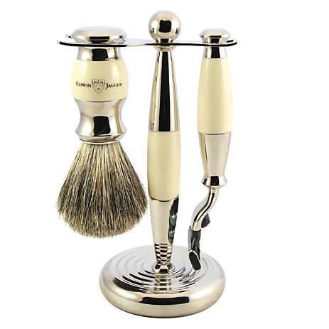 3-Piece Gillette Mach3  Shaving Set by E. Jagger, Imitation Ivory Affordable Luxury Gifts, Safety Razor Shaving, Shaving Brushes, Personal Grooming, Shaving Set, Hello Kitty Accessories, Bath Accessories Set, Wet Shaving, Shaving Brush