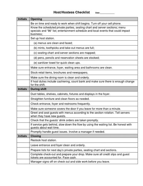 Example of printable pin restaurant server side work checklist on restaurant manager meeting agenda template doc. Restaurant manager meeting agenda template, When running meetings, it's ideal to get a meeting schedule template. This is a guide to have a productive... Work Checklist, Host Station, Restaurant Hostess, Food Safety And Sanitation, Restaurant Server, Server Book, Template Restaurant, Restaurant Manager, Starting A Restaurant