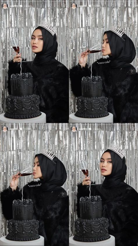 Ootd Birthday Party Hijab Black, Ide Foto Birthday, Ootd Birthday Party Hijab, Outfit Birthday Party Hijab, Dress Birthday Party Hijab, Cinematic Birthday, Dress Ultah, Birthday Outfit Hijab, The 1975 Girls