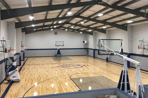 Metal Basketball Court Warehouse Basketball Court, Steel Building Basketball Court, Recreational Building Design, Home Gymnasium, Basketball Gym Design, Barndominium Basketball Court, Gym Seating Area, Luxury Basketball Court, Indoor Basketball Court In House