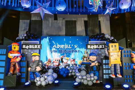 Adriel’s Intergalactic Roblox Adventure Party – 7th Birthday Roblox Themed Birthday Party, Roblox Theme, Debut Party, Moana Themed Party, Adventure Party, Pirate Theme Party, Party Projects, Custom Cupcakes, Black Balloons